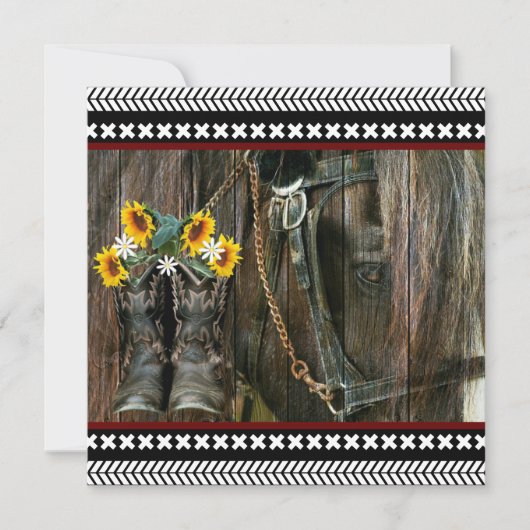 Horse Cowboy Boots Sunflower Rustic Barn Board Bedankkaart (Voorkant)