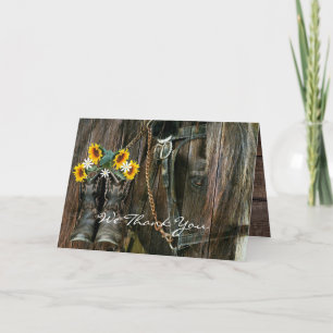 Horse Cowboy Boots Sunflower Rustic Barn Board Bedankkaart