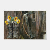 Horse Cowboy Boots Sunflower Rustic Barn Board Deurmat (Voorkant)