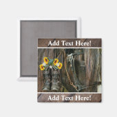 Horse Cowboy Boots Sunflower Rustic Barn Board Magneet (Voorkant / Achterkant)