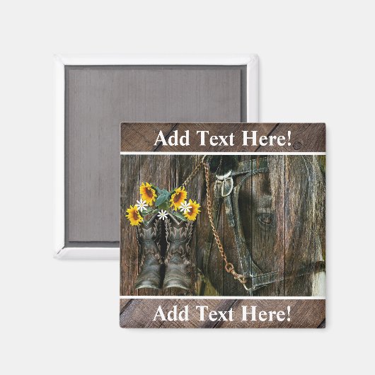 Horse Cowboy Boots Sunflower Rustic Barn Board Magneet (Voorkant / Achterkant)
