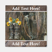 Horse Cowboy Boots Sunflower Rustic Barn Board Magneet (Voorkant)