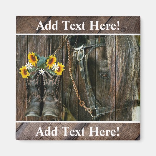 Horse Cowboy Boots Sunflower Rustic Barn Board Magneet (Voorkant)