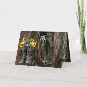 Horse Cowboy Boots Sunflower Rustic Barn Board No. Notitiekaartje