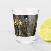 Horse Cowboy Boots Sunflower Rustic Barn Board Shot Glas (Voorkant)