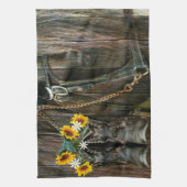 Horse Cowboy Boots Sunflower Rustic Barn Board Theedoek (Verticaal)