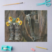 Horse Cowboy Boots Sunflower Rustic Barn Board Tissuepapier (Craft)