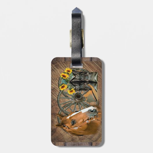 Horse Cowboy Boots Wagon Wheel Sunflower Western Bagagelabel (Achterkant verticaal)