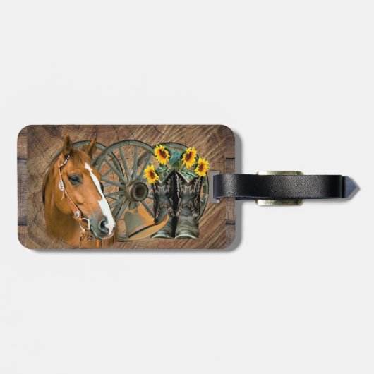 Horse Cowboy Boots Wagon Wheel Sunflower Western Bagagelabel (Achterkant horizontaal)