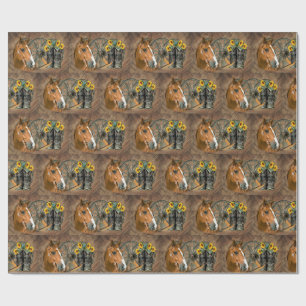 Horse Cowboy Boots Wagon Wheel Sunflower Western Cadeaupapier