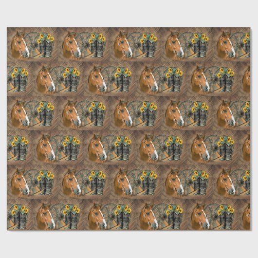 Horse Cowboy Boots Wagon Wheel Sunflower Western Cadeaupapier (Vlak)