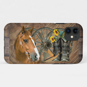 Horse Cowboy Boots Wagon Wheel Sunflower Western Case-Mate iPhone Case
