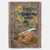 Horse Cowboy Boots Wagon Wheel Sunflower Western Deken (Voorkant Verticaal)
