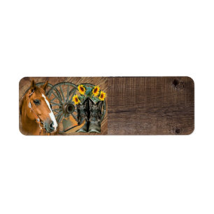 Horse Cowboy Boots Wagon Wheel Sunflower Western Etiket