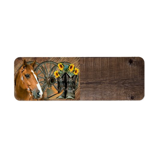 Horse Cowboy Boots Wagon Wheel Sunflower Western Etiket (Voorkant)