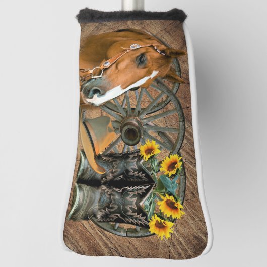 Horse Cowboy Boots Wagon Wheel Sunflower Western Golfheadcover (Draai 90)