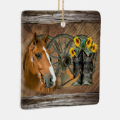 Horse Cowboy Boots Wagon Wheel Sunflower Western Keramisch Ornament (Rechts)