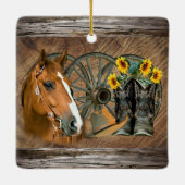 Horse Cowboy Boots Wagon Wheel Sunflower Western Keramisch Ornament (Achterkant)