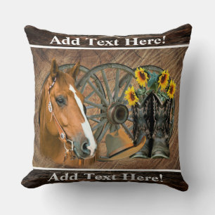 Horse Cowboy Boots Wagon Wheel Sunflower Western Kussen