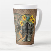 Horse Cowboy Boots Wagon Wheel Sunflower Western Latte Mok (Rechterhoek)