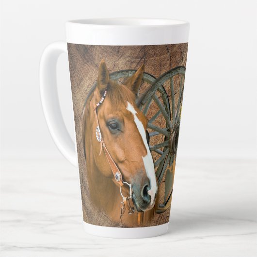 Horse Cowboy Boots Wagon Wheel Sunflower Western Latte Mok (Linkerhoek)