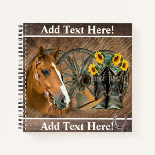 Horse Cowboy Boots Wagon Wheel Sunflower Western Notitieboek