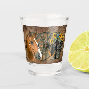 Horse Cowboy Boots Wagon Wheel Sunflower Western Shot Glas