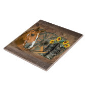 Horse Cowboy Boots Wagon Wheel Sunflower Western Tegeltje (Zijkant)