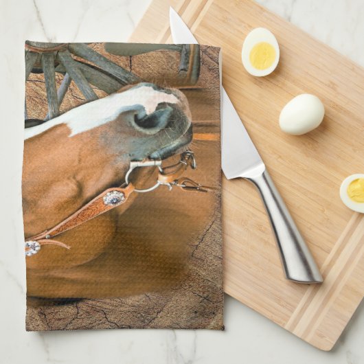 Horse Cowboy Boots Wagon Wheel Sunflower Western Theedoek (Quarter Fold)