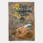 Horse Cowboy Boots Wagon Wheel Sunflower Western Theedoek (Verticaal)