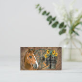 Horse Cowboy Boots Wagon Wheel Sunflower Western Visitekaartje (Staand voorkant)