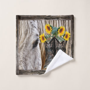 Horse Cowboy Boots zonnebloemen Washandje