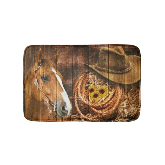Horse Cowboy Pet Lasso Sunflower Rustige Barn Boar Badmat (Voorkant)