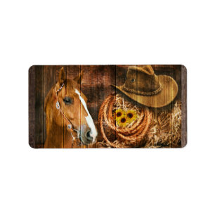Horse Cowboy Pet Lasso Sunflower Rustige Barn Boar Etiket