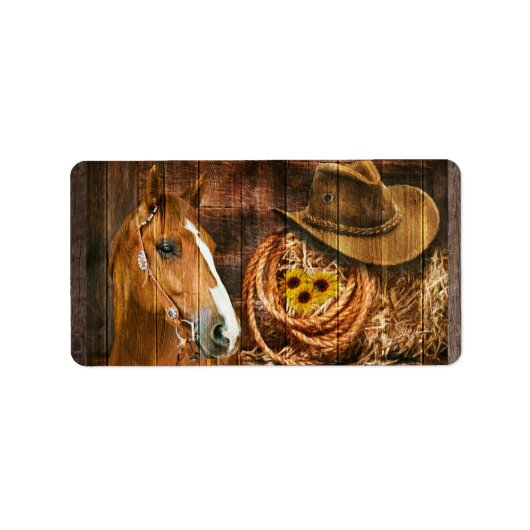 Horse Cowboy Pet Lasso Sunflower Rustige Barn Boar Etiket (Voorkant)