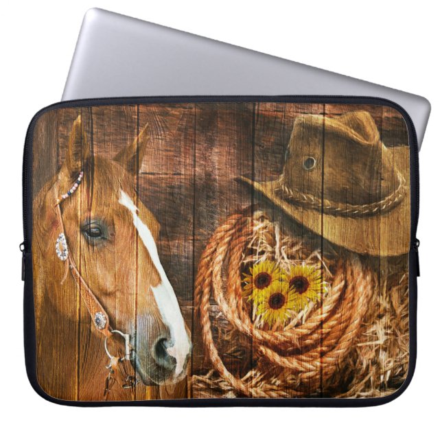 Horse Cowboy Pet Lasso Sunflower Rustige Barn Boar Laptop Sleeve (Voorkant)