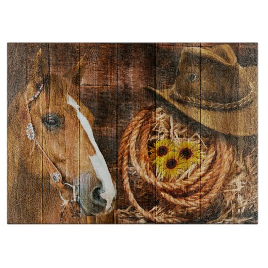 Horse Cowboy Pet Lasso Sunflower Rustige Barn Boar Snijplank (Voorkant)
