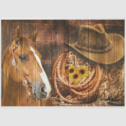 Horse Cowboy Pet Lasso Sunflower Rustige Barn Boar Tissuepapier (Voorkant)