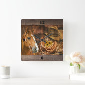 Horse Cowboy Pet Lasso Sunflower Rustige Barn Boar Vierkante Klok (Huis)