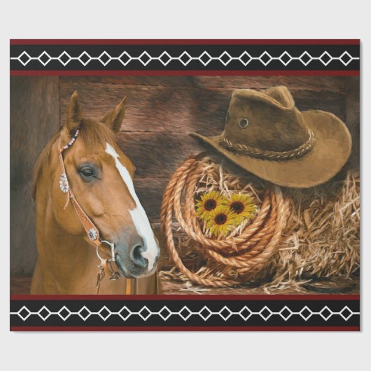 Horse Cowboy Pet Lasso Western Patroon Cadeaupapier (Vlak)
