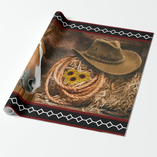Horse Cowboy Pet Lasso Western Patroon Cadeaupapier (Uitgerold)
