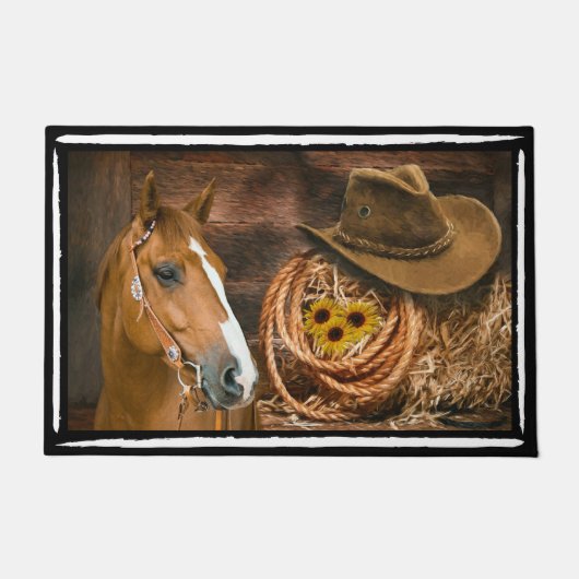 Horse Cowboy Pet Lasso Western Patroon Deurmat (Voorkant)