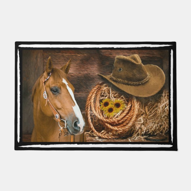 Horse Cowboy Pet Lasso Western Patroon Deurmat (Voorkant)
