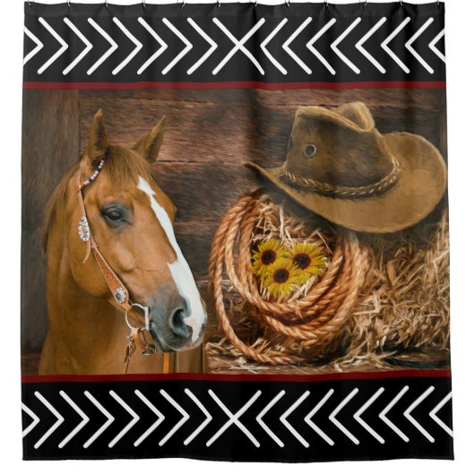 Horse Cowboy Pet Lasso Western Patroon Douchegordijn (Voorkant)