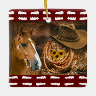 Horse Cowboy Pet Lasso Western Patroon Keramisch Ornament