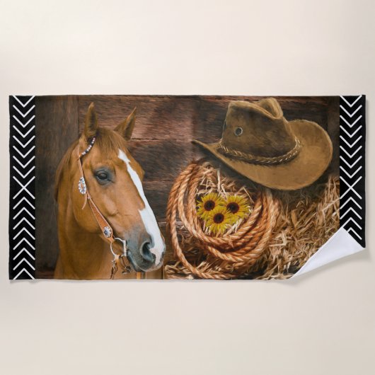Horse Cowboy Pet Lasso Western Patroon Strandlaken (Voorkant)