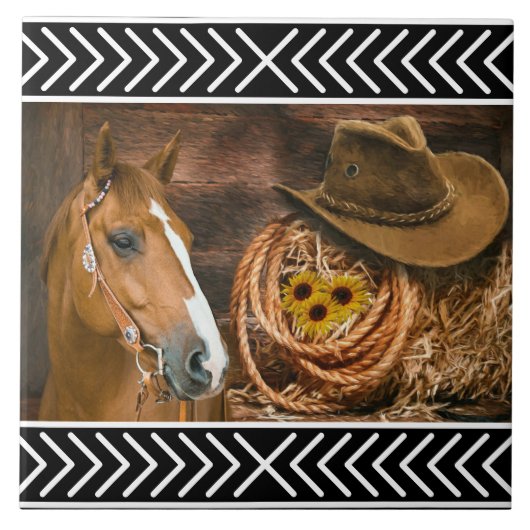 Horse Cowboy Pet Lasso Western Patroon Tegeltje (Voorkant)