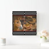 Horse Cowboy Pet Lasso Western Patroon Vierkante Klok (Huis)