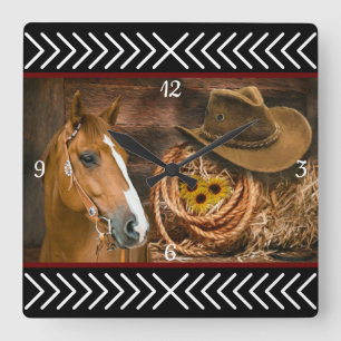 Horse Cowboy Pet Lasso Western Patroon Vierkante Klok