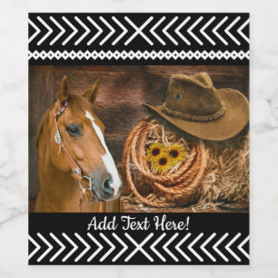Horse Cowboy Pet Lasso Western Patroon Wijn Etiket